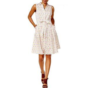 Maison Jules sleeveless summer shirt dress, tie waist, popsickle print, size M